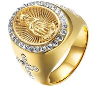 KUTCEK Stainless Steel Cross Ring 18K Gold Plated Religious Jewelry for Women Men Gift Virgin Mary Design