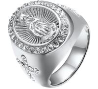 KUTCEK Stainless Steel Cross Ring 18K Gold Plated Religious Jewelry for Women Men Gift Virgin Mary Design