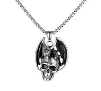 KUTCEK Stainless Steel Crystal Skull with Wings Pendant Men's Necklace Gothic Rock Hip Hop Jewelry for Edgy Style Gift Giving