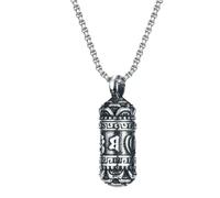KUTCEK Stainless Steel Cylinder Pendant Necklace Vintage Mantra Design Ethnic Tribal Jewelry for Women Men for Daily Wear Gift