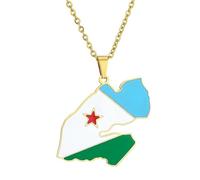 KUTCEK Stainless Steel Djibouti Map Flag Pendant Necklace Travel Memory Couples Gift Engraved Outline Unisex for Men Women