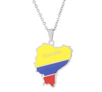 KUTCEK Stainless Steel Ecuador Map Flag Enamel Necklace Travel Memory Couples Gift Hand-Painted Art Unisex for Men Women