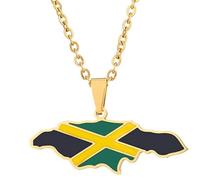 KUTCEK Stainless Steel Geometric Enamel Jamaica Map Necklace Fashion Pendant Bohemian Music Theme Jewelry Gift