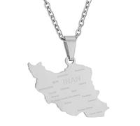 KUTCEK Stainless Steel Iran Map Pendant Necklace Ethnic Couple Style Unisex Geometric Jewelry Gift