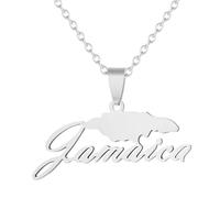 KUTCEK Stainless Steel Jamaica Map Pendant Necklace Geometric Outline Resin Coated Unisex Chain Gift Ethnic Style Daily Wear