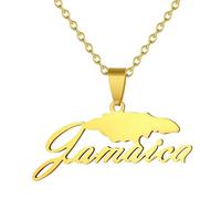 KUTCEK Stainless Steel Jamaica Map Pendant Necklace Geometric Outline Resin Coated Unisex Chain Gift Ethnic Style Daily Wear