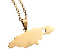 KUTCEK Stainless Steel Jamaica Map Pendant Necklace Geometric Outline Resin Coated Unisex Chain Gift Ethnic Style Daily Wear