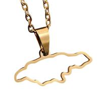 KUTCEK Stainless Steel Jamaica Map Pendant Necklace Geometric Outline Resin Coated Unisex Chain Gift Ethnic Style Daily Wear