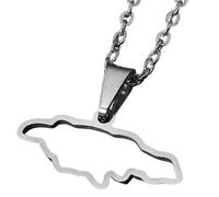 KUTCEK Stainless Steel Jamaica Map Pendant Necklace Geometric Outline Resin Coated Unisex Chain Gift Ethnic Style Daily Wear