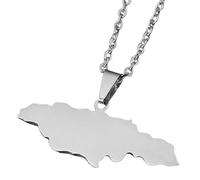 KUTCEK Stainless Steel Jamaica Map Pendant Necklace Geometric Outline Resin Coated Unisex Chain Gift Ethnic Style Daily Wear
