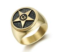 KUTCEK Stainless Steel Masonic 'G' Ring for Men - Shining Star Freemasonry Symbol Gothic Jewelry Punk Hip Hop Rings Gift