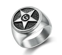 KUTCEK Stainless Steel Masonic 'G' Ring for Men - Shining Star Freemasonry Symbol Gothic Jewelry Punk Hip Hop Rings Gift