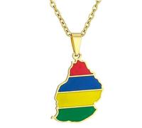 KUTCEK Stainless Steel Mauritius Map Flag Necklace with Colorful Enamel Finish Layering Chain Unisex Jewelry Gift for Men Women