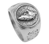 KUTCEK Stainless Steel Nordic Odin Symbol Celtic Wolf Titanium Steel Ring for Men Unique Viking Design Gift for Him