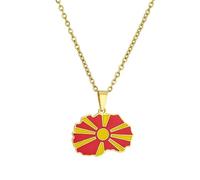 KUTCEK Stainless Steel North Macedonia Map Flag Enamel Pendant Necklace Cultural Heritage Travel Keepsake Unisex for Men Women