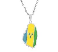 KUTCEK Stainless Steel St Vincent Map Flag Pendant Necklace Travel Memory Couples Gift Engraved Outline Unisex for Men Women
