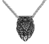 KUTCEK Stainless Steel Viking Bear Claw Pendant Necklace with Triangular Rune Charm Men's Bold Statement Gift for Him