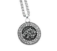 KUTCEK Stainless Steel Viking Necklace Norse Wolf Pendant with Rune Symbol Gift for Men Norse Jewelry