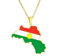KUTCEK Stainless Steel Vintage Enamel Kurdistan Map Necklace Unisex Pendant Bohemian Cultural Identity Jewelry Gift