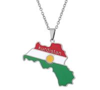 KUTCEK Stainless Steel Vintage Enamel Kurdistan Map Necklace Unisex Pendant Bohemian Cultural Identity Jewelry Gift