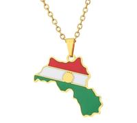 KUTCEK Stainless Steel Vintage Enamel Kurdistan Map Necklace Unisex Pendant Bohemian Cultural Identity Jewelry Gift