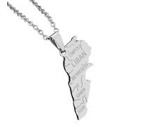 KUTCEK Stainless Steel Vintage Enamel Lebanon Map Necklace Couples Pendant Cultural Heritage Jewelry Gift for Women and Men