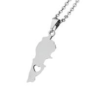 KUTCEK Stainless Steel Vintage Enamel Lebanon Map Necklace Couples Pendant Cultural Heritage Jewelry Gift for Women and Men