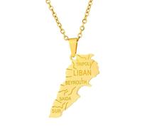 KUTCEK Stainless Steel Vintage Enamel Lebanon Map Necklace Couples Pendant Cultural Heritage Jewelry Gift for Women and Men