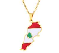 KUTCEK Stainless Steel Vintage Enamel Lebanon Map Necklace Couples Pendant Cultural Heritage Jewelry Gift for Women and Men