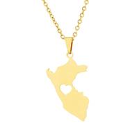 KUTCEK Stainless Steel Vintage Enamel Peru Map Necklace Couples Pendant Bohemian Ethnic Jewelry Exploration Theme Gift