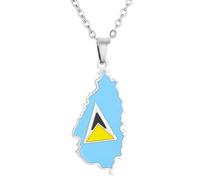 KUTCEK Stainless Steel Vintage Enamel Saint Lucia Map Pendant Necklace Ethnic Unisex Couple Jewelry Gift