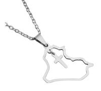 KUTCEK Titanium Steel Enamel Iraq Map Necklace Couples Pendant Bohemian Ancient History Jewelry Gift for Women and Men