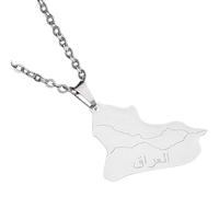 KUTCEK Titanium Steel Enamel Iraq Map Necklace Couples Pendant Bohemian Ancient History Jewelry Gift for Women and Men