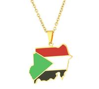 KUTCEK Titanium Steel Enamel Sudan Map Necklace Couples Pendant Bohemian Cultural Exploration Jewelry Gift for Women and Men