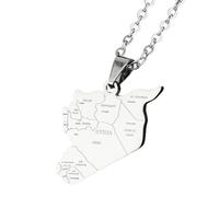 KUTCEK Titanium Steel Enamel Syria Map Necklace Unisex Layering Chain Bohemian Cultural Theme Gift for Women and Men