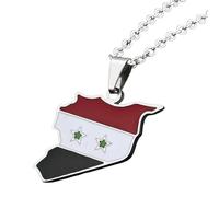 KUTCEK Titanium Steel Enamel Syria Map Necklace Unisex Layering Chain Bohemian Cultural Theme Gift for Women and Men
