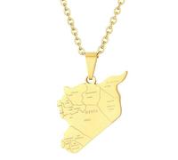 KUTCEK Titanium Steel Enamel Syria Map Necklace Unisex Layering Chain Bohemian Cultural Theme Gift for Women and Men