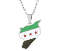 KUTCEK Titanium Steel Enamel Syria Map Necklace Unisex Layering Chain Bohemian Cultural Theme Gift for Women and Men