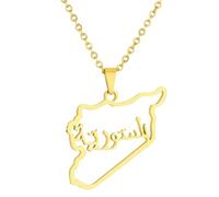 KUTCEK Titanium Steel Enamel Syria Map Necklace Unisex Layering Chain Bohemian Cultural Theme Gift for Women and Men