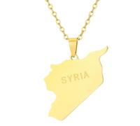 KUTCEK Titanium Steel Enamel Syria Map Necklace Unisex Layering Chain Bohemian Cultural Theme Gift for Women and Men