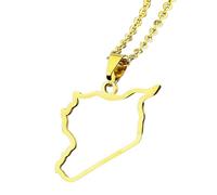 KUTCEK Titanium Steel Enamel Syria Map Necklace Unisex Layering Chain Bohemian Cultural Theme Gift for Women and Men