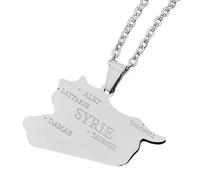 KUTCEK Titanium Steel Enamel Syria Map Necklace Unisex Layering Chain Bohemian Cultural Theme Gift for Women and Men