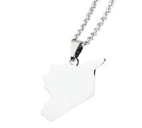 KUTCEK Titanium Steel Enamel Syria Map Necklace Unisex Layering Chain Bohemian Cultural Theme Gift for Women and Men