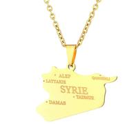 KUTCEK Titanium Steel Enamel Syria Map Necklace Unisex Layering Chain Bohemian Cultural Theme Gift for Women and Men