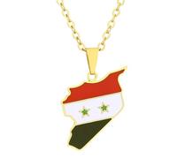 KUTCEK Titanium Steel Enamel Syria Map Necklace Unisex Layering Chain Bohemian Cultural Theme Gift for Women and Men