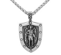 KUTCEK Titanium Steel Greek God Pendant Necklace for Men Angel Wings Shield Vintage Mythology Statement Jewelry Gift for Him