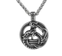 KUTCEK Titanium Steel Viking Dragon Pendant Necklace for Men Norse Mythology Serpent Design Statement Jewelry Gift for Him