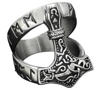 KUTCEK Titanium Steel Viking Punk Thor's Hammer Rune Ring for Men Nordic Mythology Design Gift