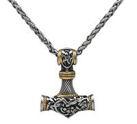 KUTCEK Titanium Steel Viking Thor Hammer Pendant Necklace with Rune Symbolism Men's Spiritual Talisman Long Chain for Gift
