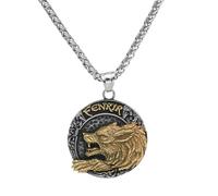 KUTCEK Titanium Steel Viking Wolf Head Pendant Necklace with Compass Rune Design Unisex Nordic Jewelry Gift